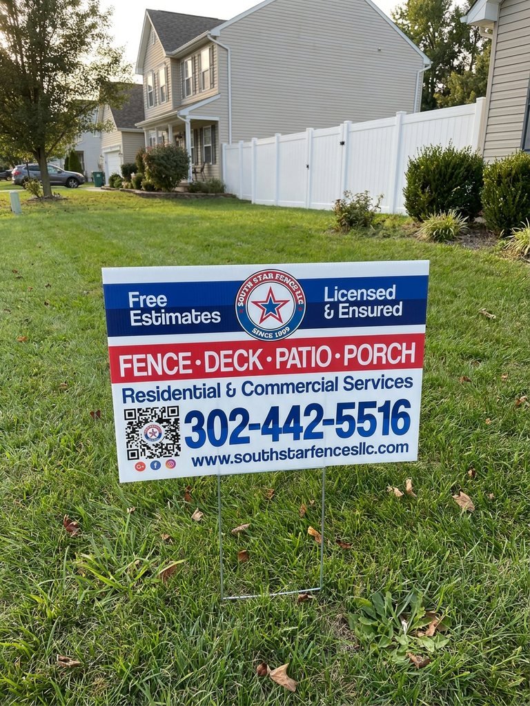 Yard sign for South Star Fence