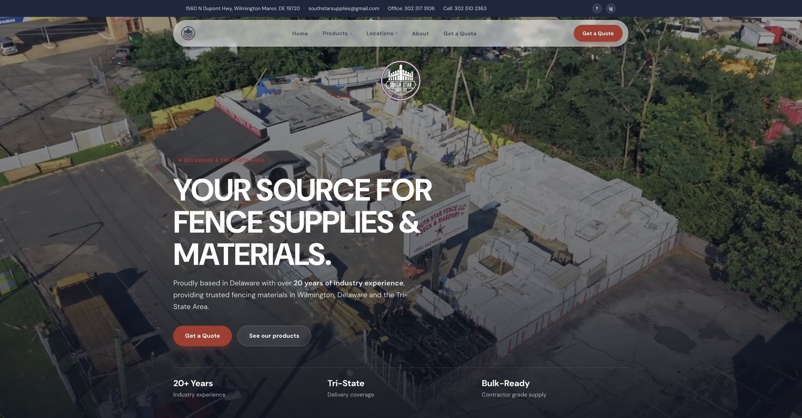 Homepage of the South Star Supplies website